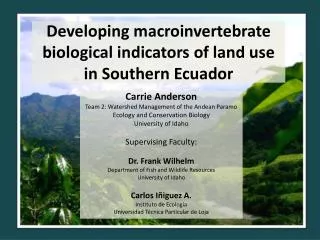 Developing macroinvertebrate biological indicators of land use in Southern Ecuador