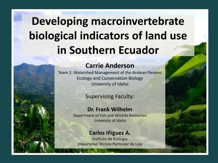 developing macroinvertebrate biological indicators of land use in southern ecuador