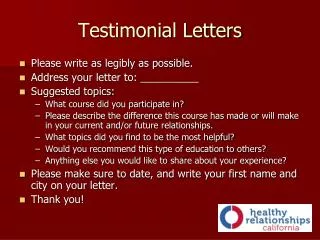 Testimonial Letters