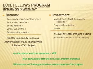 ECCL Fellows Program Return on investment
