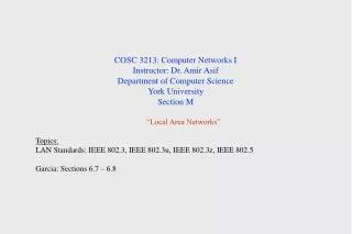COSC 3213: Computer Networks I Instructor: Dr. Amir Asif Department of Computer Science