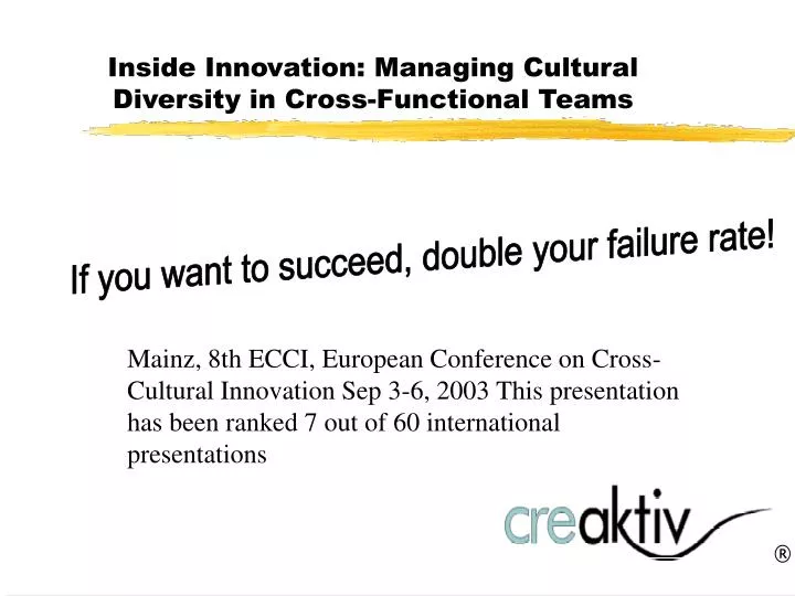 inside innovation managing cultural diversity in cross functional teams