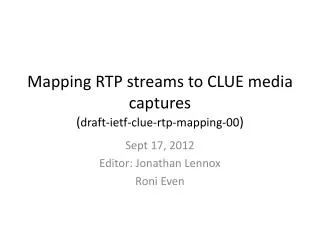 Mapping RTP streams to CLUE media captures ( draft-ietf-clue-rtp-mapping-00 )