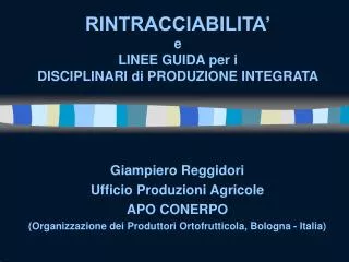 rintracciabilita e linee guida per i disciplinari di produzione integrata
