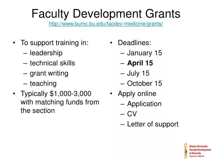 faculty development grants http www bumc bu edu facdev medicine grants