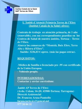 Institut Català de la Salut SAP Terres de l’Ebre