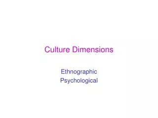 Culture Dimensions