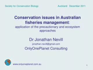 Dr Jonathan Nevill jonathan.nevill@gmail OnlyOnePlanet Consulting