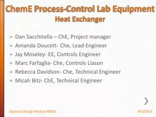 ChemE Process-Control Lab Equipment Heat Exchanger