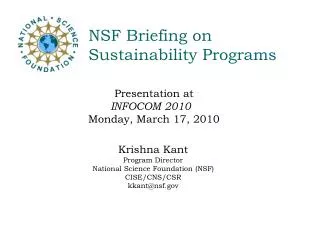 NSF Briefing on Sustainability Programs