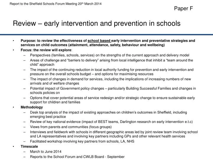 review early intervention and prevention in schools