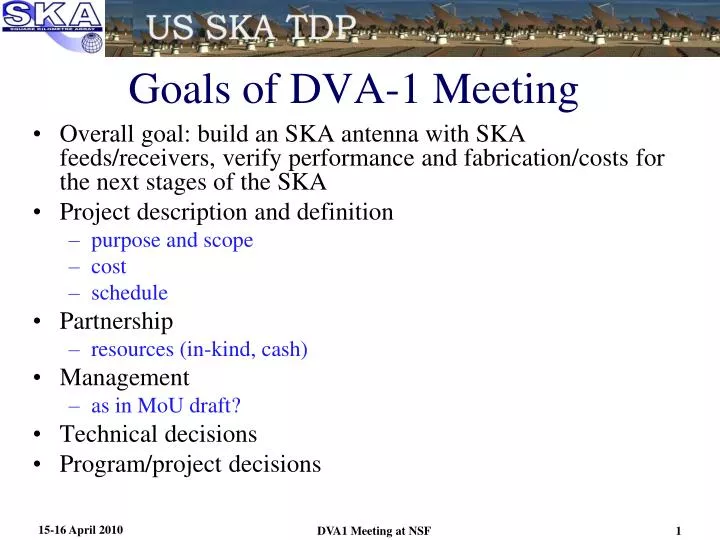 goals of dva 1 meeting