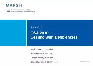 CSA 2010 Dealing with Deficiencies