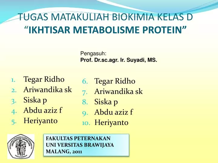 tugas matakuliah biokimia kelas d ikhtisar metabolisme protein