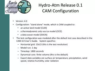Hydro- Atm Release 0.1 CAM Configuration