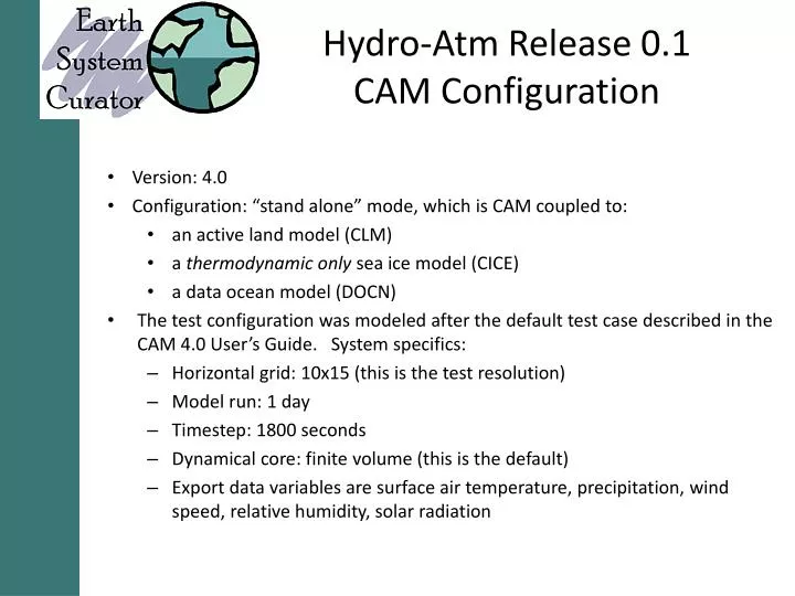 hydro atm release 0 1 cam configuration