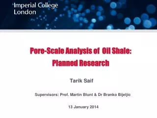 Pore-Scale Analysis of Oil Shale: Planned Research