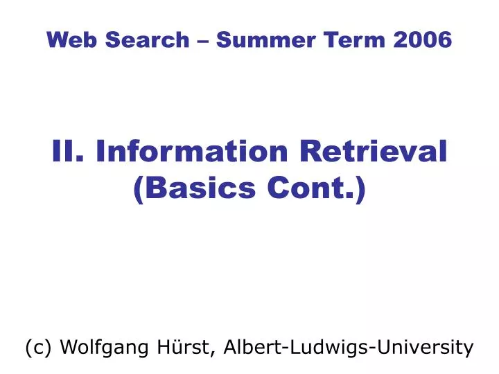 web search summer term 2006 ii information retrieval basics cont