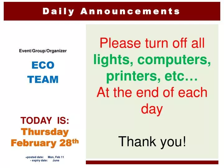 daily announcements