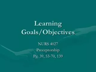 Learning Goals/Objectives