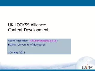 UK LOCKSS Alliance: Content Development