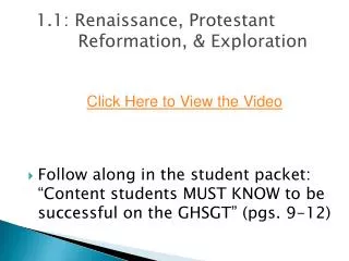 1.1: Renaissance, Protestant Reformation, &amp; Exploration