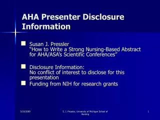 AHA Presenter Disclosure Information