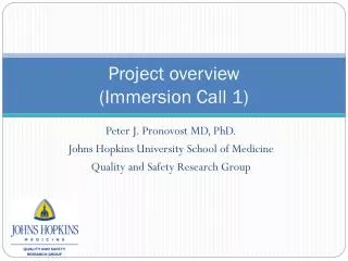 Project overview (Immersion Call 1)