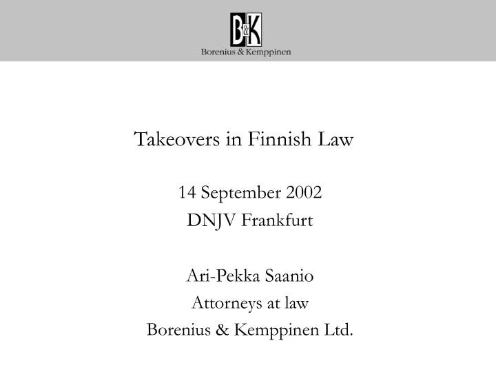 takeovers in finnish law