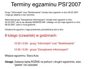 terminy egzaminu psi 2007