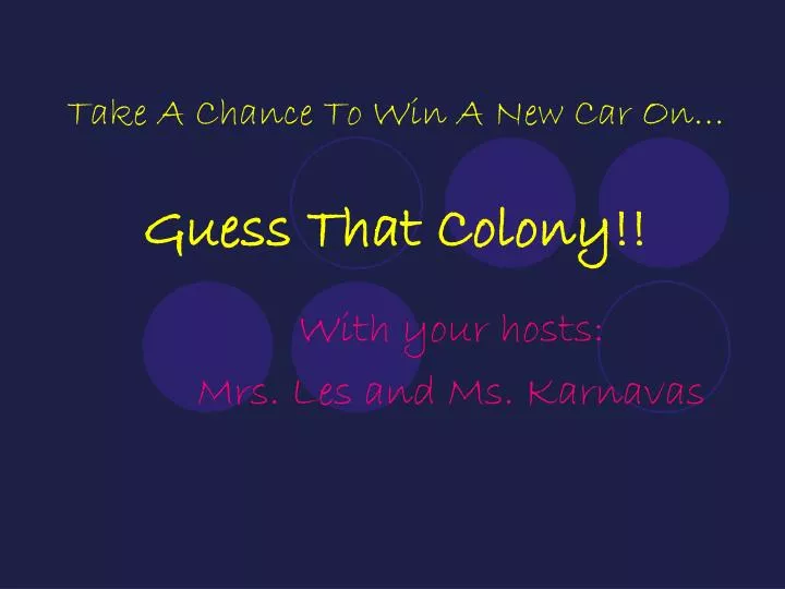 take a chance to win a new car on guess that colony