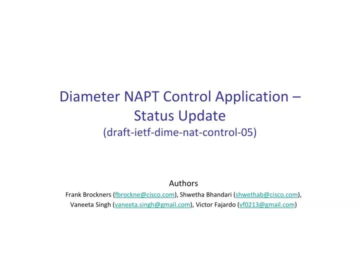 diameter napt control application status update draft ietf dime nat control 05