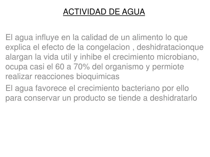 actividad de agua