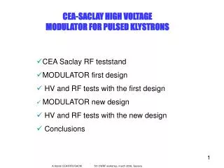 CEA-SACLAY HIGH VOLTAGE MODULATOR FOR PULSED KLYSTRONS