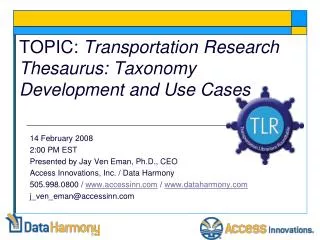 TOPIC: Transportation Research Thesaurus: Taxonomy Development and Use Cases