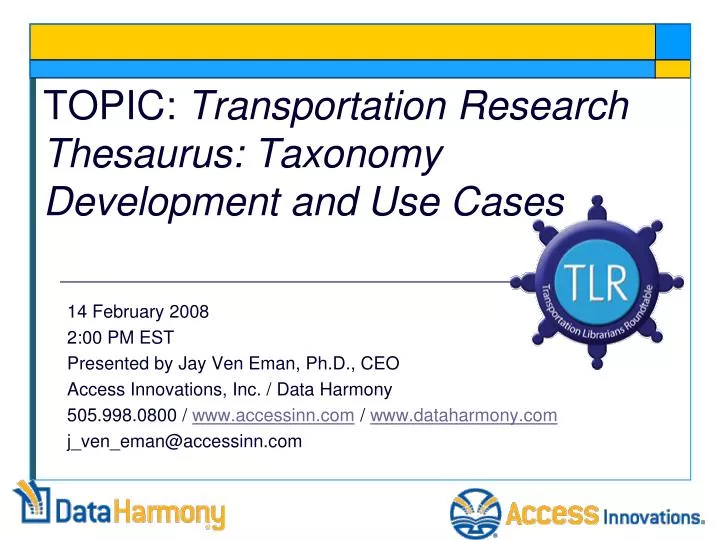 topic transportation research thesaurus taxonomy development and use cases