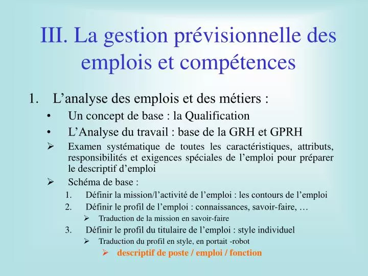 PPT - III. La Gestion Prévisionnelle Des Emplois Et Compétences ...