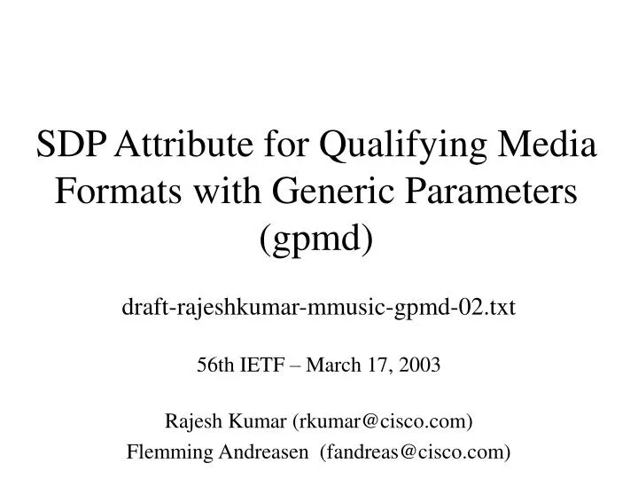 sdp attribute for qualifying media formats with generic parameters gpmd