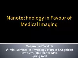 Nanotechnology in Favour of Medical Imaging