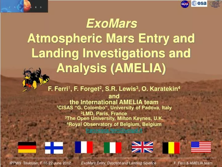 exomars atmospheric mars entry and landing investigations and analysis amelia