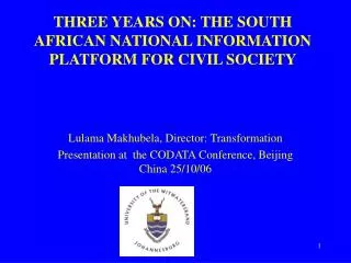 THREE YEARS ON: THE SOUTH AFRICAN NATIONAL INFORMATION PLATFORM FOR CIVIL SOCIETY