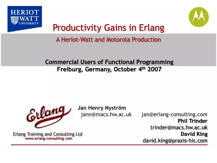 productivity gains in erlang a heriot watt and motorola production