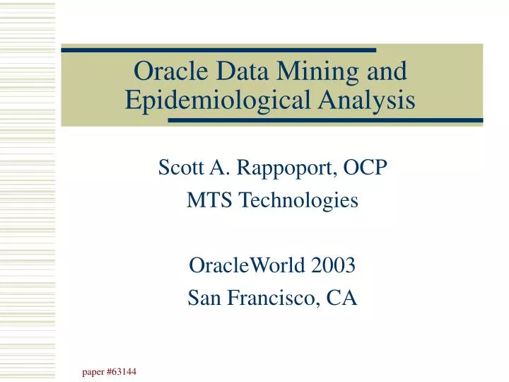 oracle data mining and epidemiological analysis