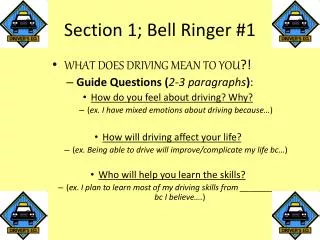 Section 1; Bell Ringer #1