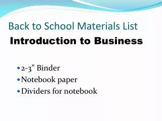 Back to School Materials List