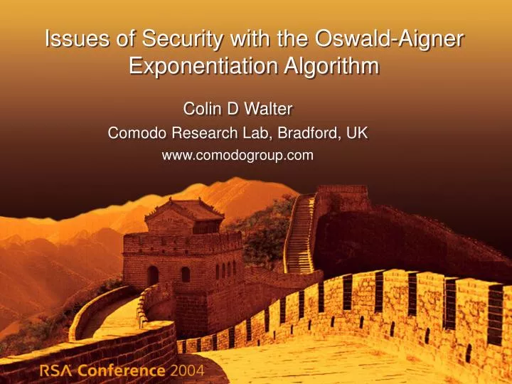 issues of security with the oswald aigner exponentiation algorithm