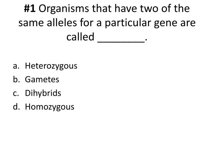 1 organisms that have two of the same alleles for a particular gene are called