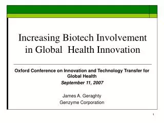 Increasing Biotech Involvement in Global Health Innovation