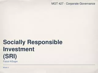 Socially Responsible Investment (SRI)