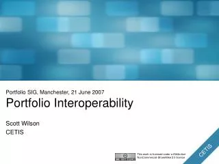 Portfolio SIG, Manchester, 21 June 2007 Portfolio Interoperability